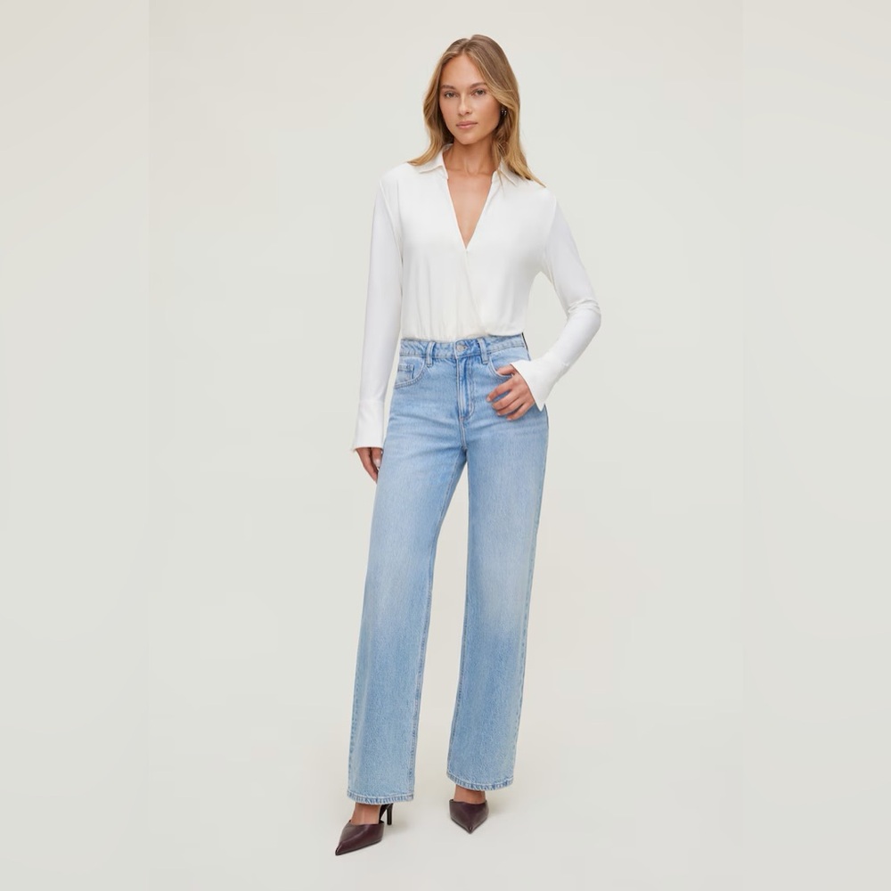 Dynamite Sculpt Collared Bodysuit in off white, xs